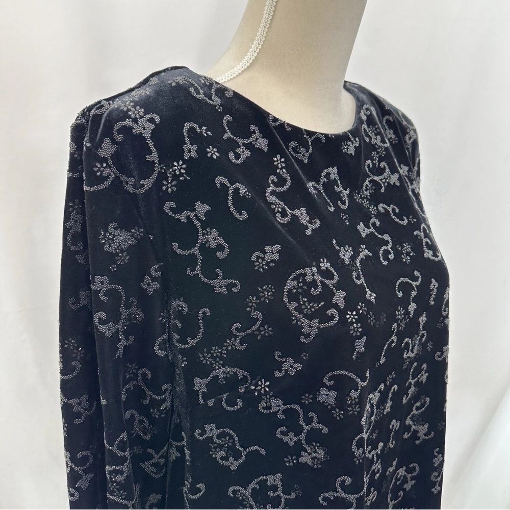 Vintage R&M Richards Black Velvet Evening Top Women’s XLP Silver Metallic Tunic - Picture 2 of 8